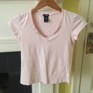 Vintage GAP Y2K Short Sleeve V-neck Stretch Pattern Tee Pink - Sz Small